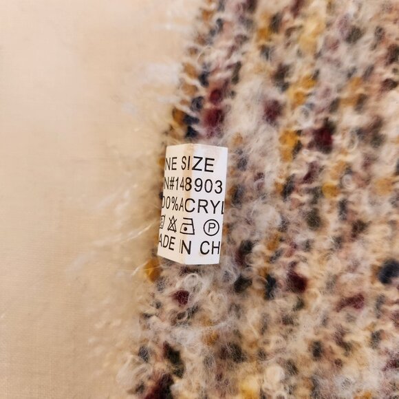 Cozy Multicolor Textured Knit Shawl Wrap With Fringe boho grunge Y2K - Picture 4 of 6